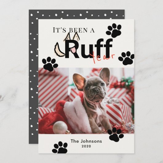 Ruff Year Cream Witte Hond Foto Kerstmis Feestdagenkaart (Voorkant / Achterkant)