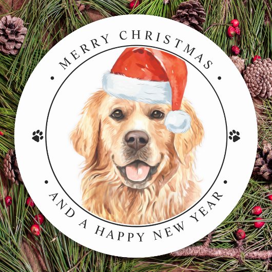Ruff Year Golden Retriever Funny Dog Kerstmis Ronde Sticker
