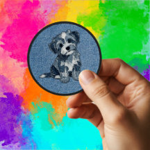 Ruffe blauwe en witte nepdenim puppy