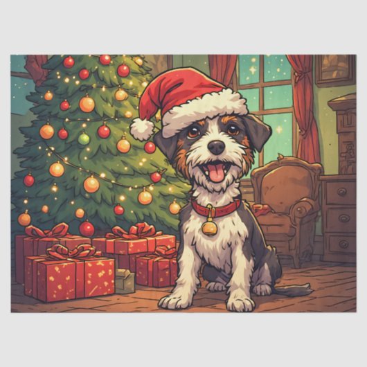 Ruffe hond kerstmuts Kerstboom Opgewekt Tissuepapier (Voorkant)