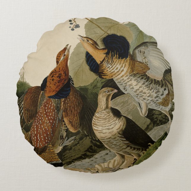 Ruffed Grouse Audubon Game Bird Rond Kussen (Voorkant)