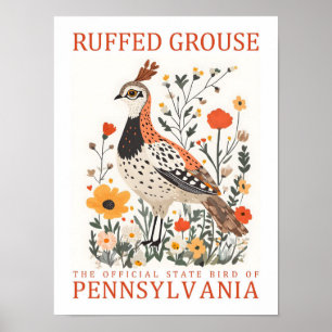 Ruffed Grouse Vogel van Pennsylvania Reizen Poster