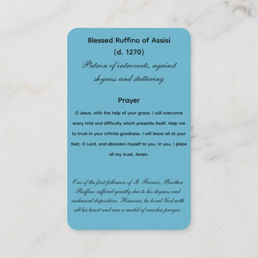 Ruffino Patron van verlegenheid Stutteren Gebed Ka Visitekaartje (Achterkant)