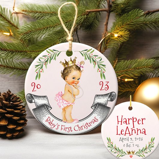  ruffle baby meisje eerste kerst rood roze keramisch ornament