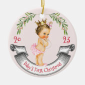  ruffle baby meisje eerste kerst rood roze keramisch ornament (Voorkant)