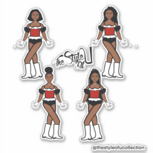 Ruffle Majorette / Dancer Stickers Zwart/Rood/Wit