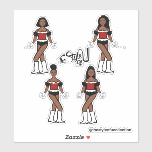 Ruffle Majorette / Dancer Stickers Zwart/Rood/Wit (Vel)