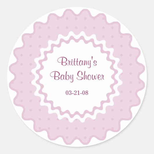 Ruffle Sticker, roze en wit Ronde Sticker (Voorkant)