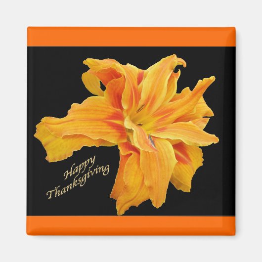 Ruffled Sinaasappel Lily Happy Thanksgiving Magnet (Voorkant)