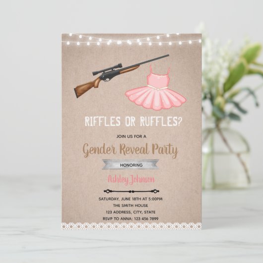 Ruffles of riffels gender onthullen uitnodiging (Staand voorkant)