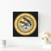 Rufous-Chested Flycatcher ~ Gold/Black Background~ Vierkante Klok (Huis)