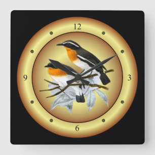 Rufous-Chested Flycatcher ~ Gold/Black Background~ Vierkante Klok