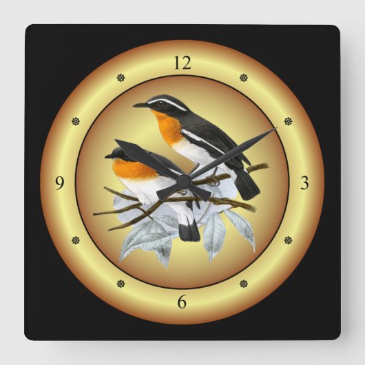 Rufous-Chested Flycatcher ~ Gold/Black Background~ Vierkante Klok (Voorkant)