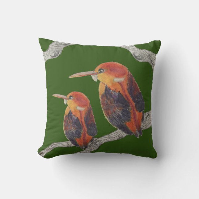 Rufous Gesteunde Kingfishers op een Kussen (Voorkant)