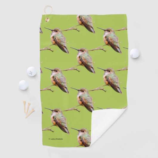 Rufous Hummingbird op California Lila Branch Golfhanddoek (Insitu)