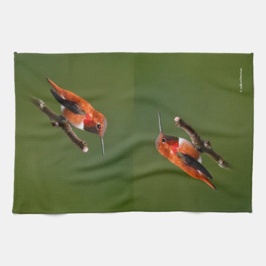 Rufous Hummingbird op de Cherry Tree Theedoek (Horizontaal)