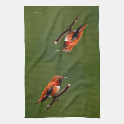 Rufous Hummingbird op de Cherry Tree Theedoek (Verticaal)