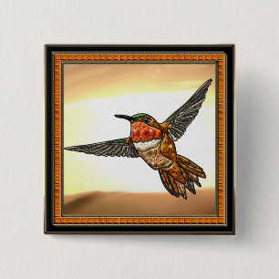 Rufous Hummingbird Vierkante Button 5,1 Cm