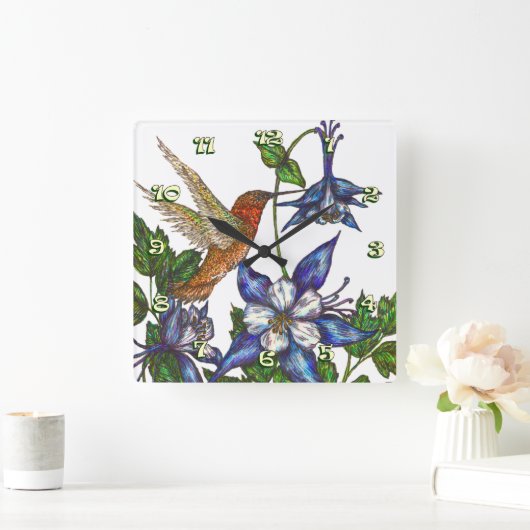 Rufous Kolibrie & Columbine Vierkante Klok (Huis)