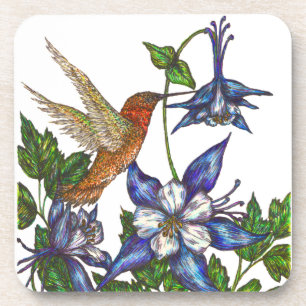 Rufous Kolibrie met Columbines Bier Onderzetter