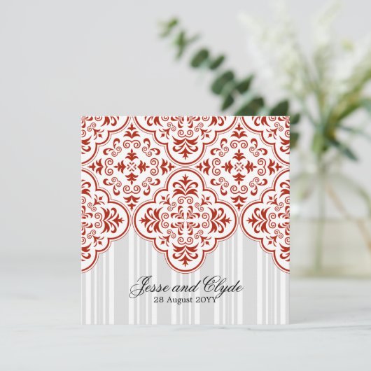 Rufous Wedding Damask DIY Kaart (Staand voorkant)