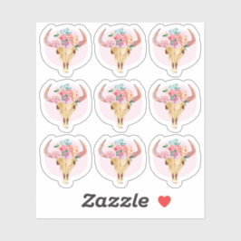 Ruftige Boheemse schedel van een koe waterverf pla Sticker