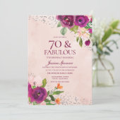 Rug 70e verjaardag Waterverf roze bloemen Kaart (Staand voorkant)