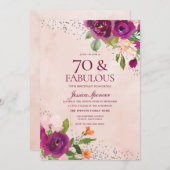 Rug 70e verjaardag Waterverf roze bloemen Kaart (Voorkant / Achterkant)