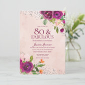 Rug 80th Birthday Party (Roze bloemen Waterverf) Kaart (Staand voorkant)