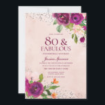 Rug 80th Birthday Party (Roze bloemen Waterverf) Kaart<br><div class="desc">Roze bloemen Waterverf Terug 80e verjaardag Uitnodiging Bekijk passend collectie in Niche en nestwinkel</div>