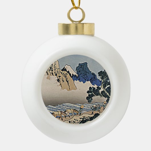 Rug Fuji berg van de Minobu-rivier Hokusai Keramische Bal Ornament (Voorkant)