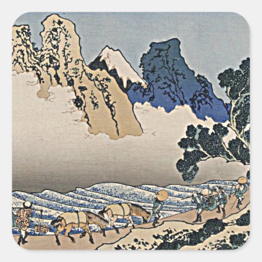 Rug Fuji berg van de Minobu-rivier Hokusai Vierkante Sticker (Voorkant)