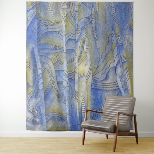 Rug Rhythms Waterverf Line Art Wandkleed (In situ)