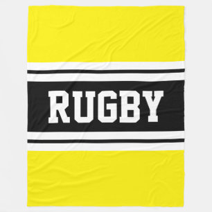Rugby Athletic Bright Yellow Black Racing Stripes Fleece Deken