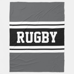 RUGBY Athletic Grey Zwart Wit Racing Stripes Fleece Deken