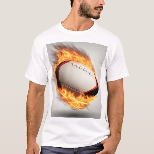 Rugby Ball On Fire Cool Design T-shirt (Voorkant)