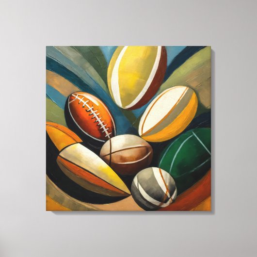 Rugby ballen schilderij - stretched canvas print (Voorkant)