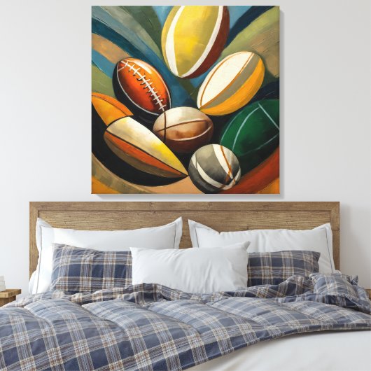 Rugby ballen schilderij - stretched canvas print (Insitu (Slaapkamer))