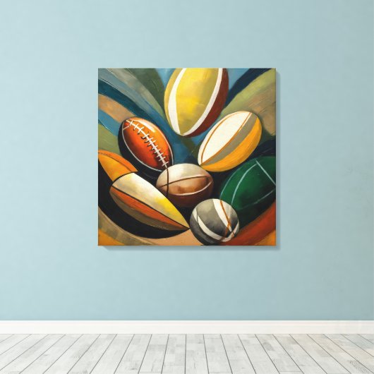 Rugby ballen schilderij - stretched canvas print (Insitu (Houten vloer))