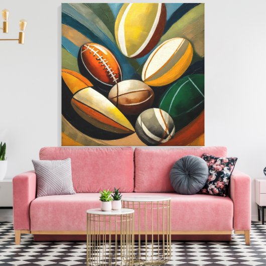 Rugby ballen schilderij - stretched canvas print (Insitu (Woonkamer))