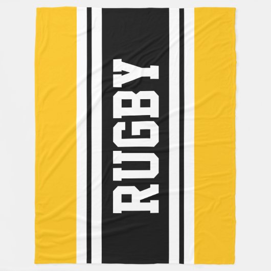 RUGBY Bold Geel Zwart Wit Racing Stripes Fleece Deken (Voorkant)