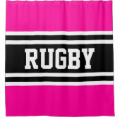 Rugby Bold Helder Roze Zwart Wit Racing Stripes Douchegordijn (Voorkant)