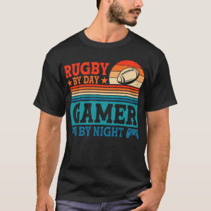Rugby By Day Gamer Door Nacht Grappig Videogame Lo T-shirt
