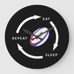 Rugby Eat Sleep Herhaal Sportfan Gezegde Grote Klok