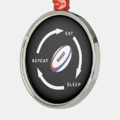Rugby Eat Sleep Herhaal Sportfan Gezegde Metalen Ornament (Links)