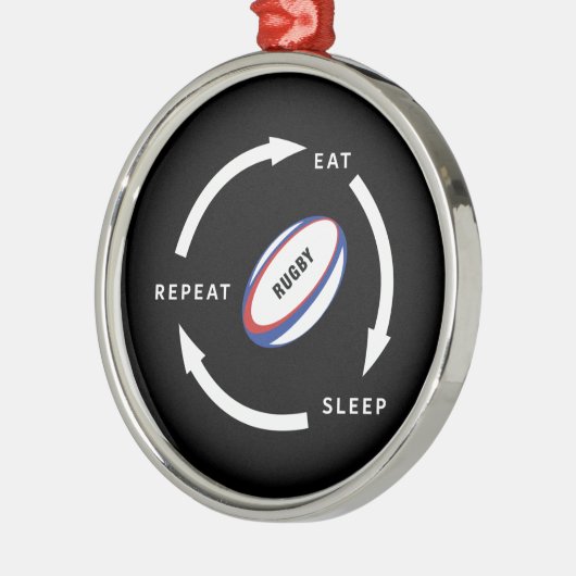 Rugby Eat Sleep Herhaal Sportfan Gezegde Metalen Ornament (Links)