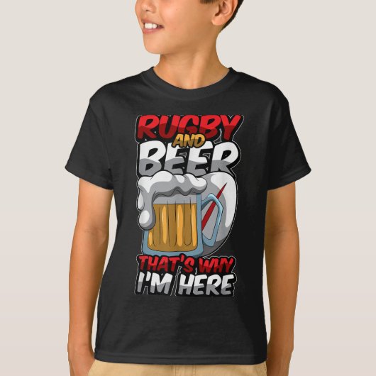 Rugby en bier, daarom ben ik hier grappig rugger c t-shirt (Voorkant)