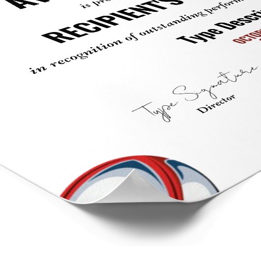 Rugby Excellence Award Certificaat - Instant Poster (Hoek)