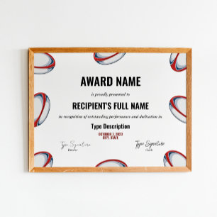 Rugby Excellence Award Certificaat - Instant Poster