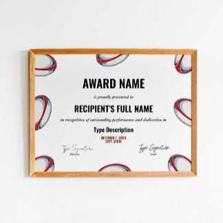 Rugby Excellence Award Certificaat - Instant Poster